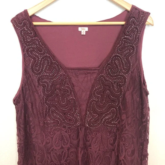 Reba Lace Midi Dress Sleeveless Embroidered Detail Burgundy - Picture 3 of 9